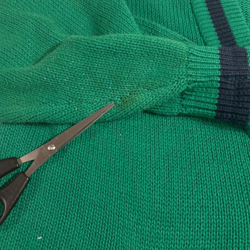 GAP Cardigan Sweater Mens Medium Green Navy Stripe V‎ Neck Button Front Grandpa